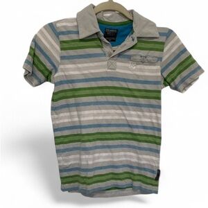 Y2K DC Shoes Green Blue Gray Striped Short Sleeve Polo Shirt